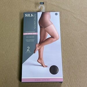 Silk Impressions XXX Large Light Support Sheer Pantyhose Coffee‎ Bean 2 Pair 3xl